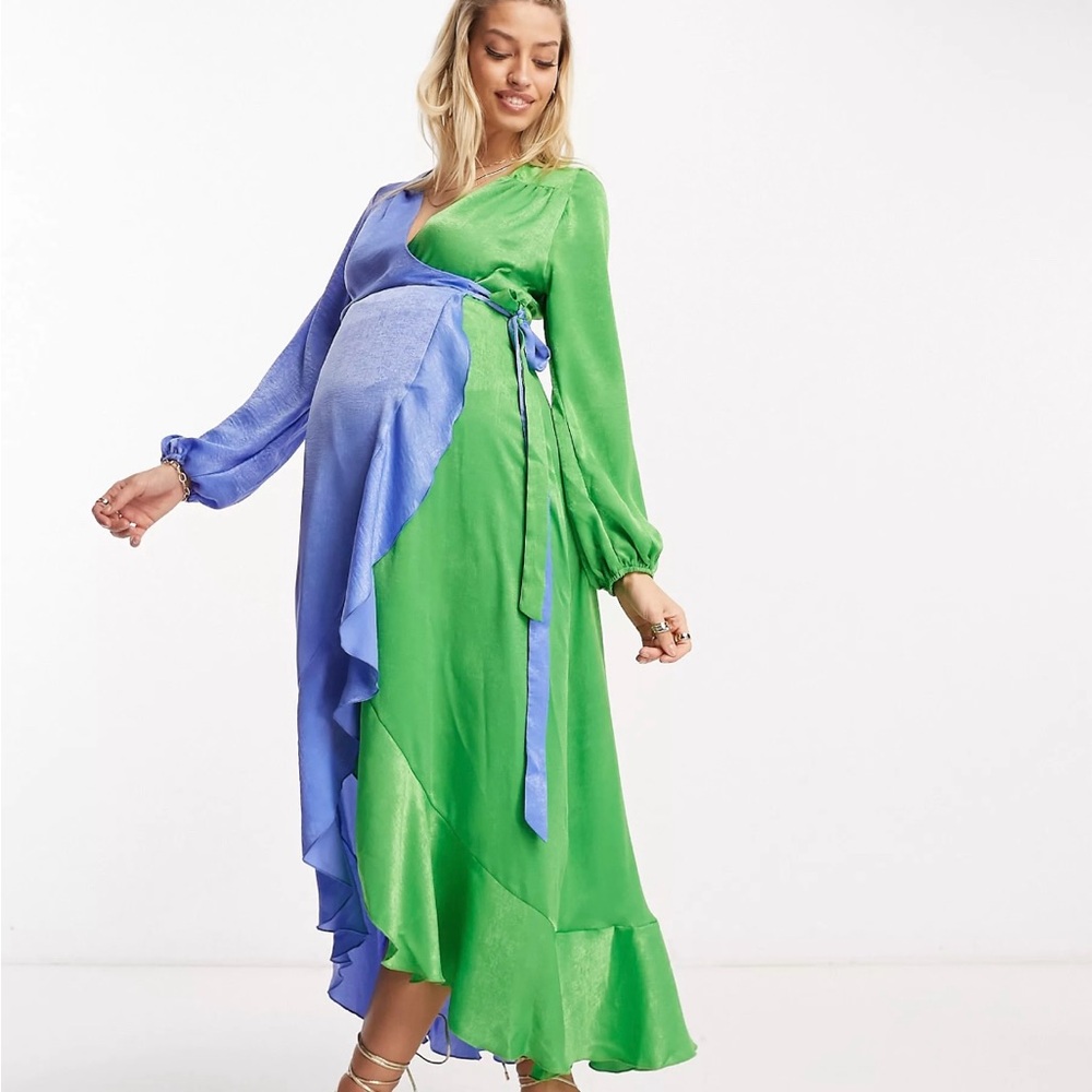 Flounce London Maternity Balloon Sleeve Ruffle Maxi Dress